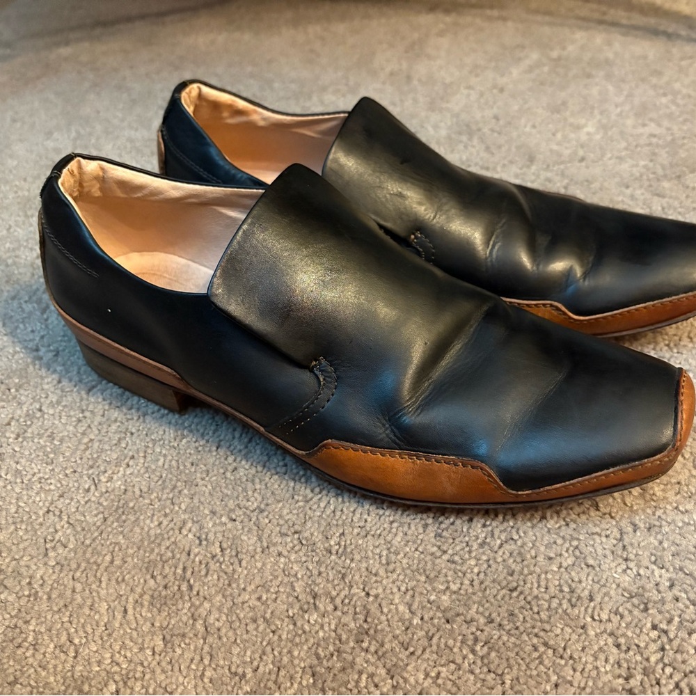 Elegant Black and Brown Leather Slip-On Loafers